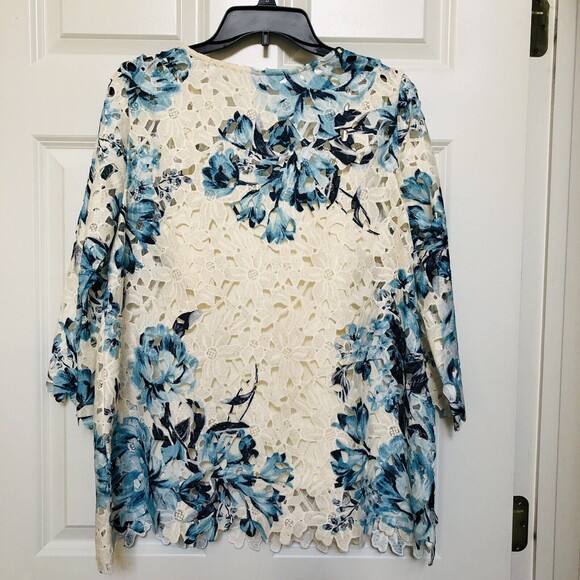 Charter Club Women's Size S Crochet Lace Overlay Top 3/4 Sleeves  @ - Picture 3 of 6